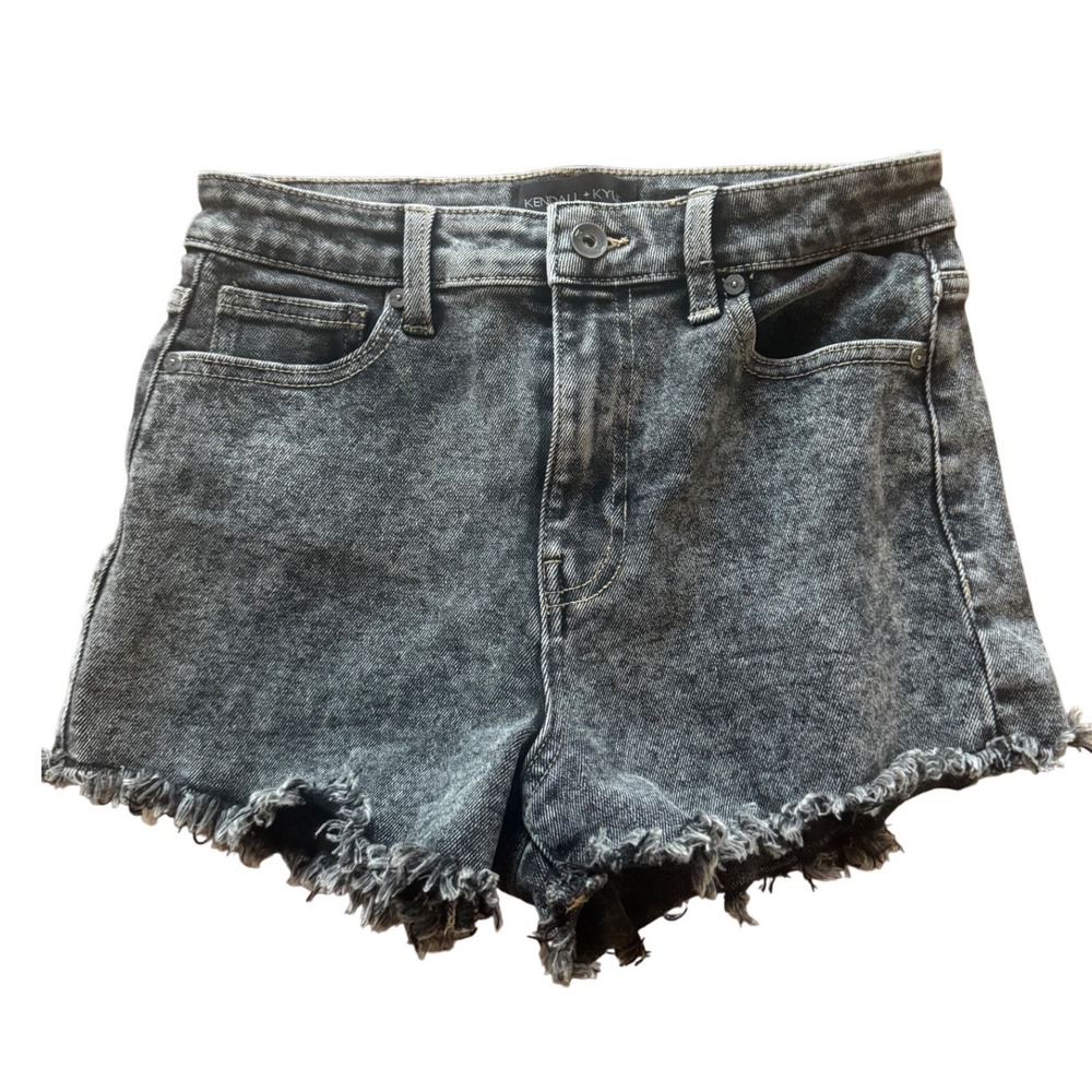 Kendall Kylie Womens High Rise Distressed Black Denim Shorts The Drifter Size 27